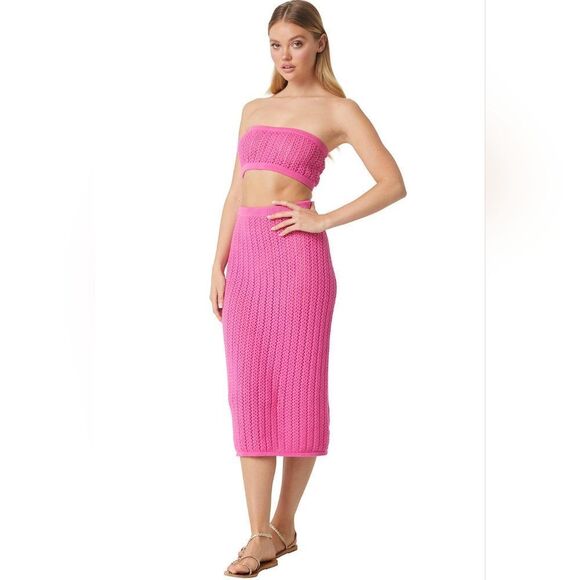 BUNDLE SET Misa Tia Bandeau Top W/ Matching Layla Skirt In Chartreuse LARGE - Picture 9 of 16